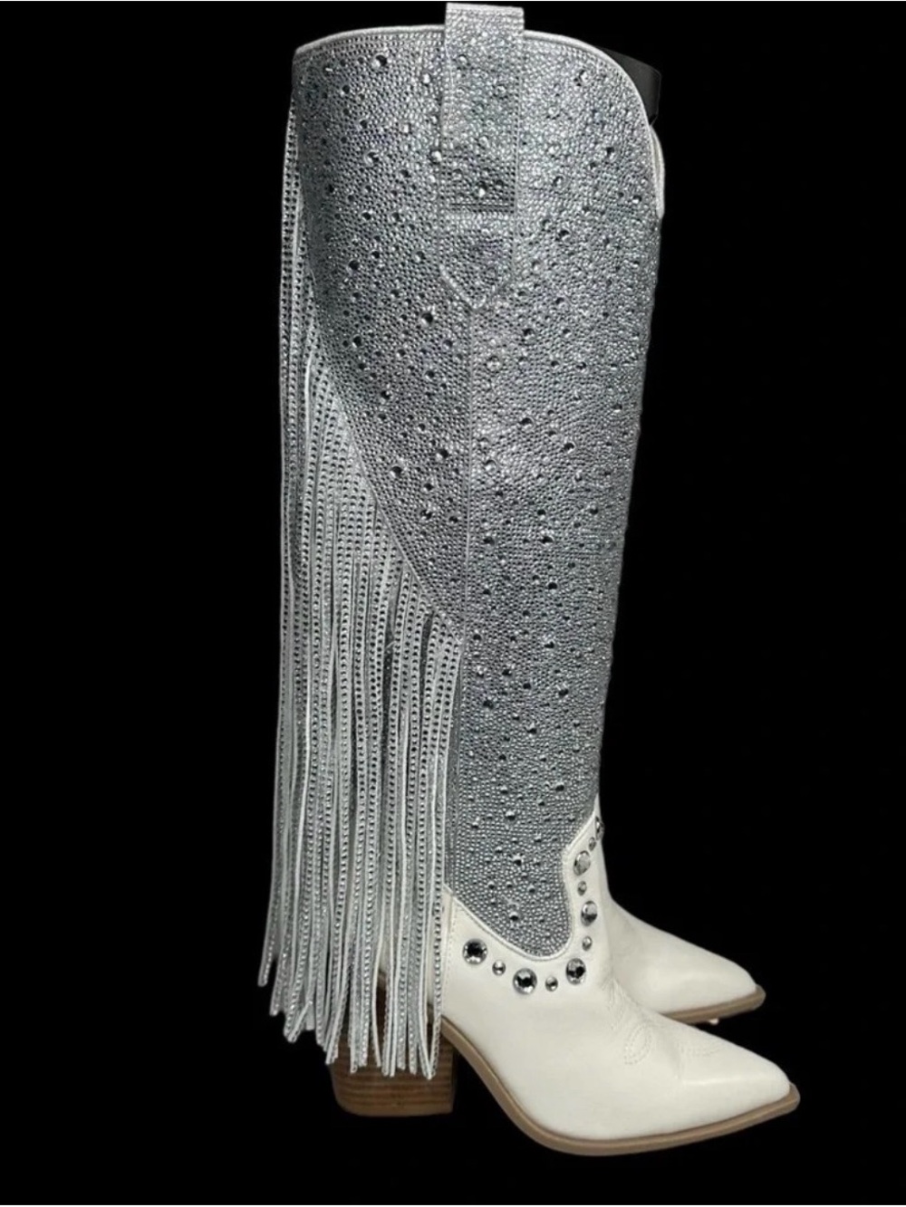 Steve Madden White Lexy Rhinestone Fringe Western Boot WEDDING BRIDAL